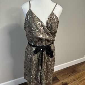 Express muted Gold Sequin Wrap Mini Dress